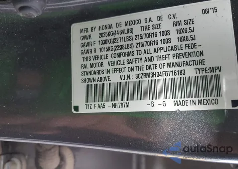 2015 Honda Cr-V Lx z USA, uszkodzony, nr VIN 3CZRM3H34FG716183